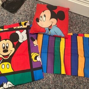 Adorable Minnie mouse throw pillow, twin size, flat sheet,  and window curtain